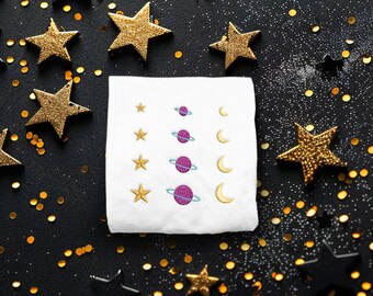 Himmlischer Mond und Sterne Mikro Stickdatei Trio