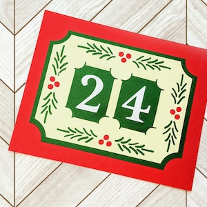 Christmas Advent Calendar Poster with Pine and Holly Berries SVG Design