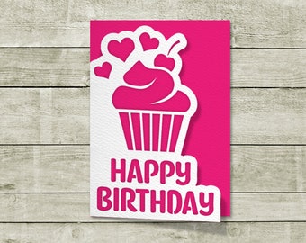 Layered Papercut Birthday Card with Cupcake SVG Cutting Template