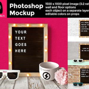 Quadro de cartas e caneca PSD Photoshop modelo de produto