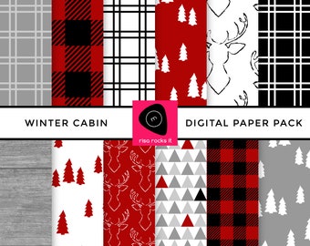 Winter Cabin Buffalo Plaid Digital Paper Pack