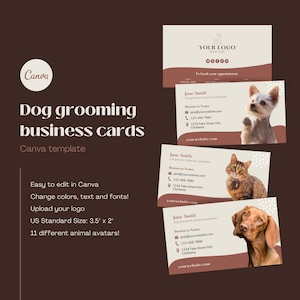 Visitenkartenvorlage. Für Hundefriseur, Hundetagesstätte, Welpentrainer oder Tierhandlung. Bearbeitbare Canva-Vorlage.