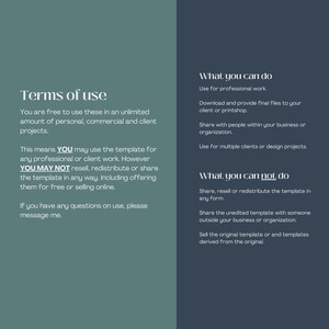 May include: A text-based graphic with a dark blue background and white text. The graphic outlines the terms of use for a digital template. The text states that the template can be used for personal, commercial, and client projects. The graphic also states that the template cannot be resold, redistributed, or shared in any way.