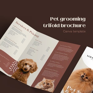 Hundefriseur Broschüre Vorlage, für Hundefriseur, Kindergarten oder jeden Haustierbetrieb. Preisliste Flyer Gestaltung.  Canva Vorlage.