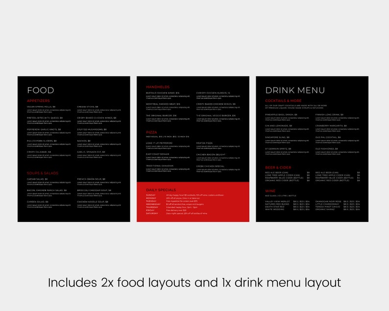 Editable Menu & Price List Template. Restaurant Pub Bakeries Etsy