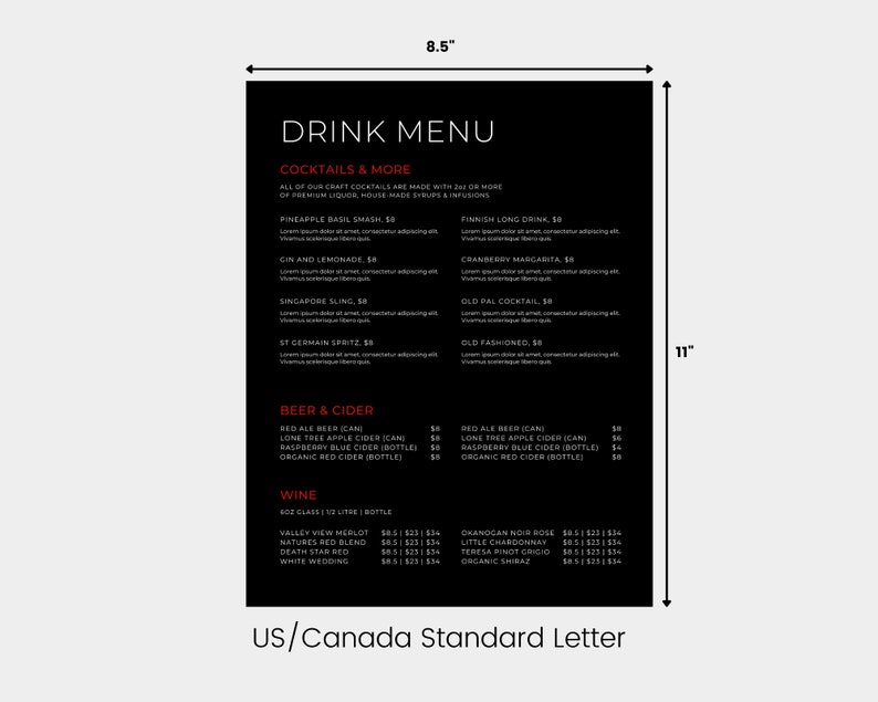 Editable Menu & Price List Template. Restaurant Pub Bakeries Etsy