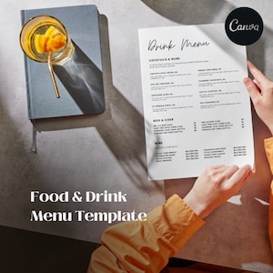 Plantilla de menú de restaurante/cafetería. 3 opciones de diseño diferentes para comida y bebida. Editable en Canva.