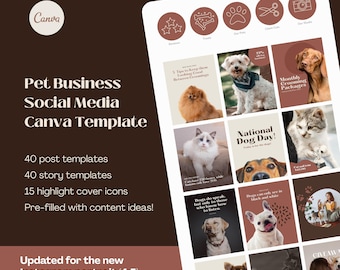 Pet Business Social Media Canva Templates: Dog Groomer, Cat Care (Digital Download)