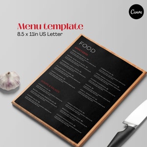 Nowoczesny szablon menu restauracji dark food & drink. Restauracja, pub, piekarnia lub kawiarnia. Można edytować w Canva.