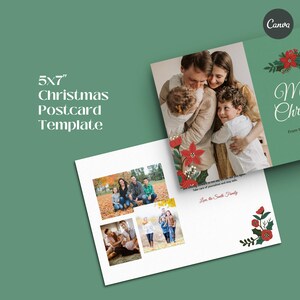 Urlaubsfotokarte. Bearbeitbare Canva Vorlage. 7 "x 5" Weihnachtliches Familienfoto Postkarte.