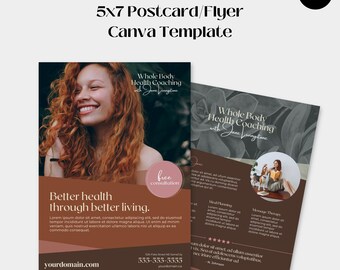Coaching Flyer Template.  Fitness. Health & Wellness. 5x7in promotional double-sided postcard. Editable in Canva.