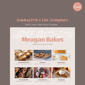 Baking Price List / Line Sheet Flyer. Bake Sale. Treats, cakes, cupcakes, catering. 8.5 x 11 inches - Canva Template