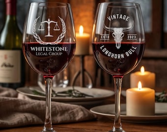 Custom Engraved Wine Glass with Stem, Personalized 19oz & 10oz Glasses, Bulk Logo Etching, Bridesmaid Gift, Corporate Brand Logo Glassware