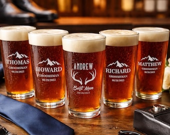 Personalized Groomsmen Pint Glass, Engraved Beer Glass for Wedding Party, Best Man & Groomsman Gift, Custom Wedding Keepsake, Groom Gift