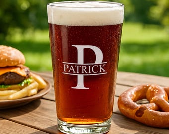 Personalized Monogram Beer Glass, Custom Engraved Pint Glass with Name, Etched Groomsmen Gift, Husband or Dad Gift, Christmas Gift