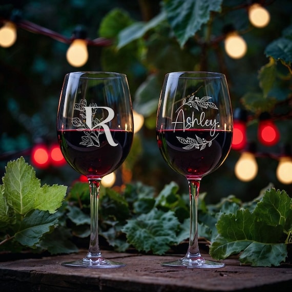 Custom Engraved Wine Glass, Personalized Wine Glass with Name, Monogram Gift, Bridesmaid Gift, Etched Wine Glass for Wedding, Christmas Gift