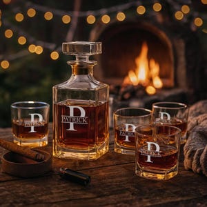 Personalized Whiskey Decanter Set, Engraved Bourbon Glasses, Custom Groomsmen Gift, Wedding Gift, Bourbon Lover Gift for Him, Christmas Gift