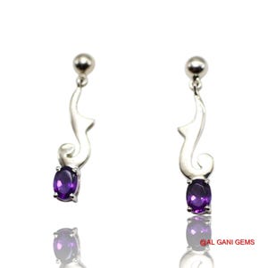 Amethyst Drop Earrings: 925 Sterling Silver, Purple Gemstone