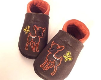 TinyToes soft leather shoes - organic - bambi - choose your motif and personalise them with your name