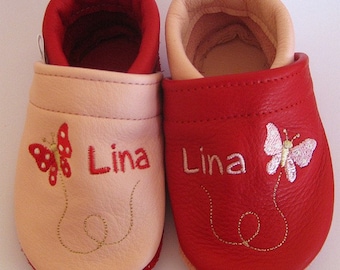 TinyToes soft leather shoes - organic - crown - choose your motif and personalise them with your name