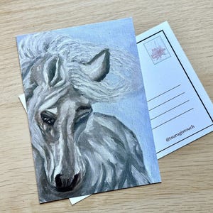 Postal de caballo gris A6 / Impresión artística pequeña ilustrada / Envío por correo postal