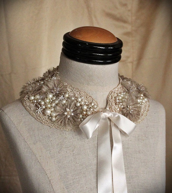 ABRIELLE Mixed Media Pearl Textile Collar | Etsy