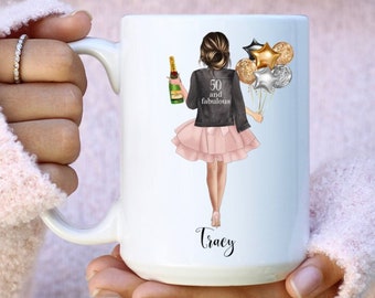 50 And Fabulous Coffee Mug, 50 & Fabulous Gifts For Women, Fifty And Fabulous Personalized Mug, Custom Name 50th Birthday Gift For Women