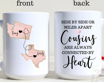 Long Distance Cousin Mug, Custom Cousins Mug, Cousin Gift, State To State Mug, Personalized Cousin Mug, Birthday Gift For Cousin, Cousin Mug