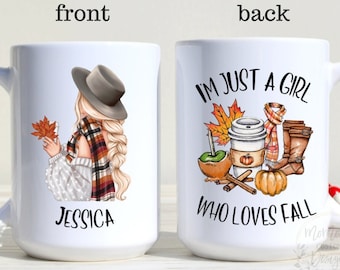 Just A Girl Who Loves Fall Coffee Mug, Custom Best Friend Gifts, Autumn Mug, Pumpkin Spice Mug, Halloween Mug, Bestie Fall Birthday Gift