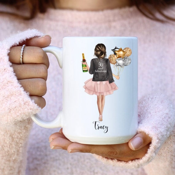 50 And Fabulous Coffee Mug, 50 & Fabulous Gifts For Women, Fifty And Fabulous Personalized Mug, Custom Name 50th Birthday Gift For Women PF
