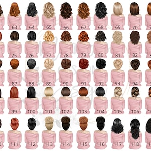 Peut inclure: Un ensemble de 120 illustrations num&eacute;riques de femmes avec diff&eacute;rentes coiffures et couleurs de cheveux. Les illustrations sont de style cartoon et sont parfaites pour une utilisation dans des projets num&eacute;riques.