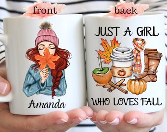 Just A Girl Who Loves Fall Coffee Mug, Custom Best Friend Gifts, Autumn Mug, Pumpkin Spice Mug, Halloween Mug, Bestie Fall Birthday Gift