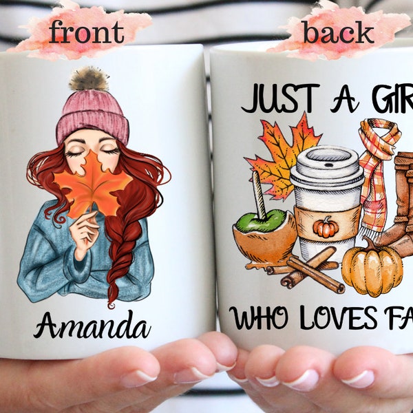 Just A Girl Who Loves Fall Coffee Mug, Custom Best Friend Gifts, Autumn Mug, Pumpkin Spice Mug, Halloween Mug, Bestie Fall Birthday Gift