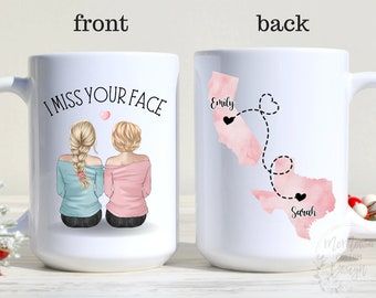 Personalized Custom Coffee Mug, I Miss Your Face, Long Distance Gift, State To State Gift, Best Friend Birthday Gift, Two State Gifts