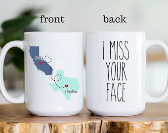 I Miss Your Face Custom Coffee Mug, Personalized Long Distance State To State Gift, Custom Friends Mugs, Personalized Relationship Mug