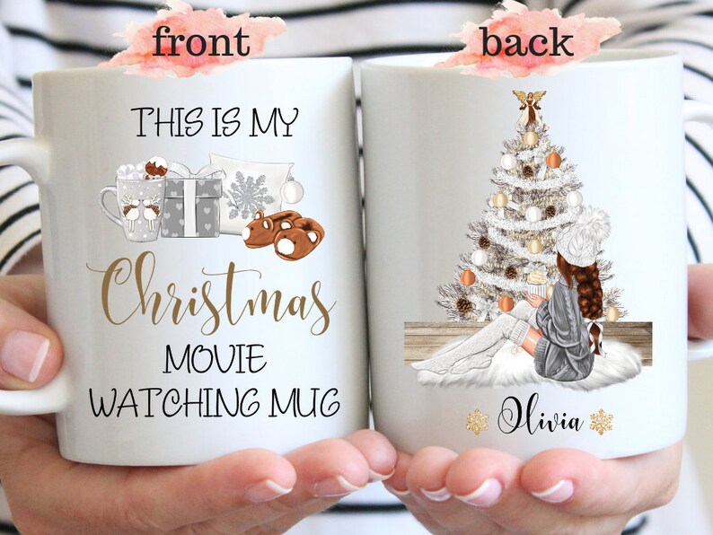 This Is My Christmas Movie Watching Mug, Custom Christmas Mugs, Best Friend Christmas Gift, Funny Christmas Mugs For Her, Holiday Coffee Cup image 1
