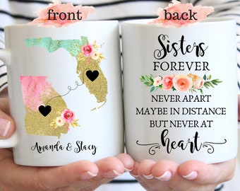 Taza de café personalizada de estado a estado: regalo para hermanas lejanas