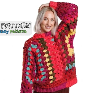Gehaakt truipatroon oma Stitch (pdf-download), oversized trui, damesmaten XS–5X