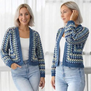 AZURE Hexagon Cardigan Crochet Pattern – Women's Granny Sweater PDF (XS-3XL)