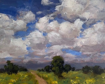 Dandelion Field - 8x8 inches - ORIGINAL Landscape Painting