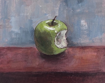 Green Apple Bite - 8x8 inch - ORIGINAL floral Painting