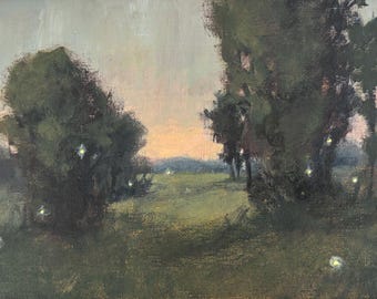 Emerging Fireflies - 6x8 - inches - ORIGINAL Landscape Painting