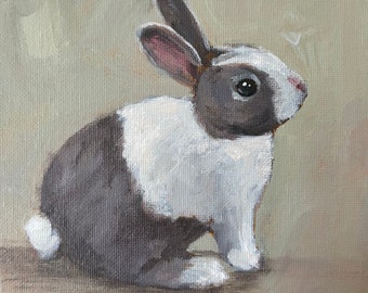 Sweet Spring Bunny - 6x6 inches - ORIGINAL Cat Painting