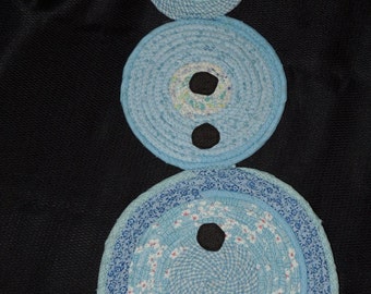 Winter Spiral Wrap Coil Trivet Blue Snowman hot pad potholder Christmas holiday Kitchen Table Runner