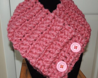 Dreamy Pink Wool Cowl with Pink buttons, short scarf, outlander inspired