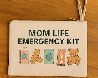 Mom Life Emergency Kit Pouch, Snack Wristlet, Travel Canvas Bag for Busy Moms