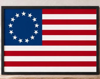 Betsy Ross Flag Printable, Original US Stars and Stripes Flag, July 4th Decor, Vintage Independence Day, Patriotic Instant Digital Download
