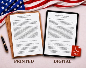 Declaration of Independence Text PDF, American History, 4th of July, 1776 Patriotic Documents, Instant Printable Digital Download