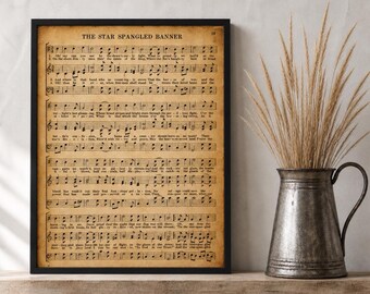 Sterne Banner Musik Noten Download, Nationalhymne Pergamentpapier-Look, Vintage Oh sagen, können Sie sehen, Amerika 250 Instant Printable