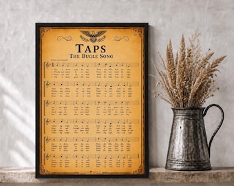 Taps Bugle Song Vintage Sheet Music Printable, Parchment Paper Look Wall Art, Memorial Day Decor, Americana Patriotic 4th of July Gift